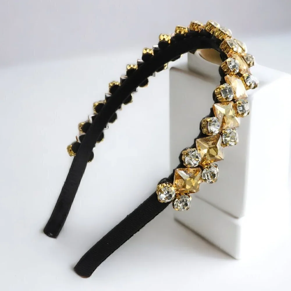 Gold Rhinestone Statement Headband | Velvet Lined
